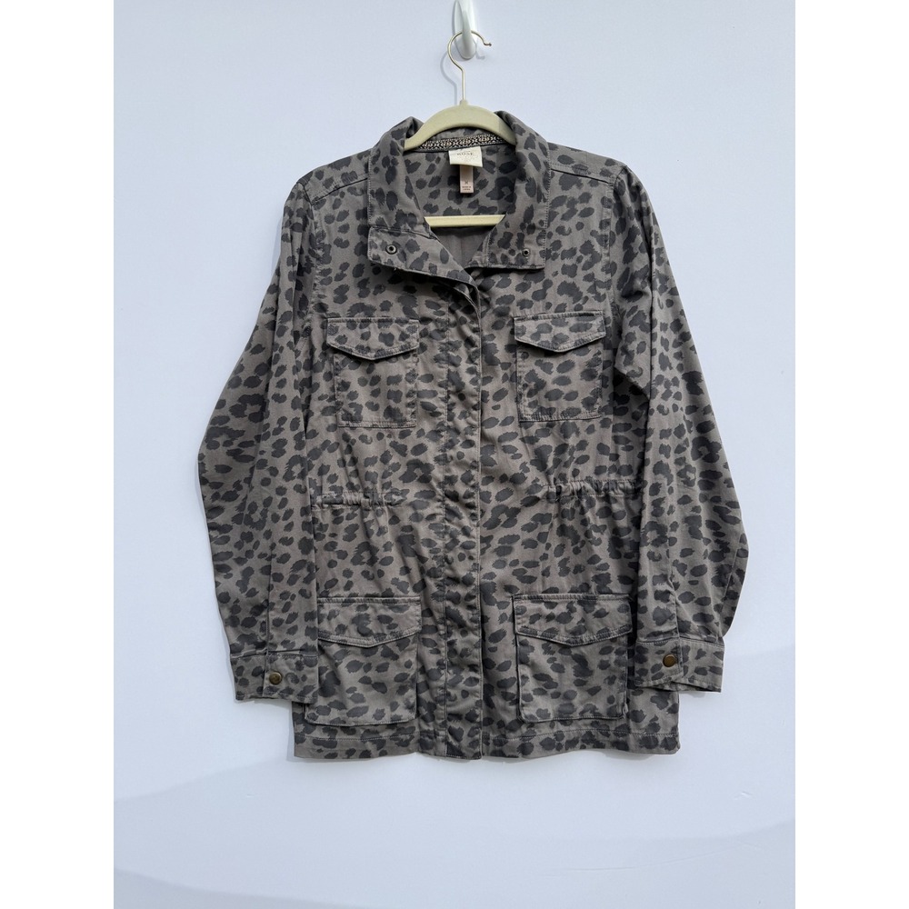 Knox Rose Utility Jacket Women Medium Grey Leopard Print Excellent Field Coat